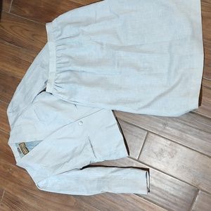 Vintage Haberdasher 11 blue grey blazer suit skirt set linen